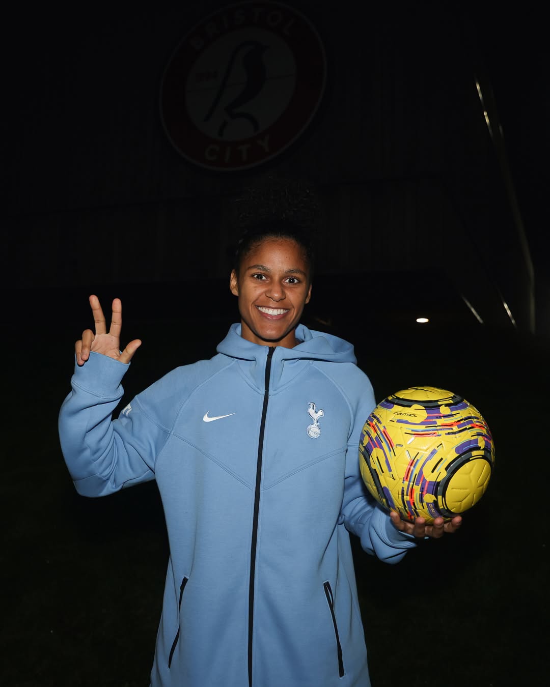 Tottenham Women player holding the match ball after the Bristol City win