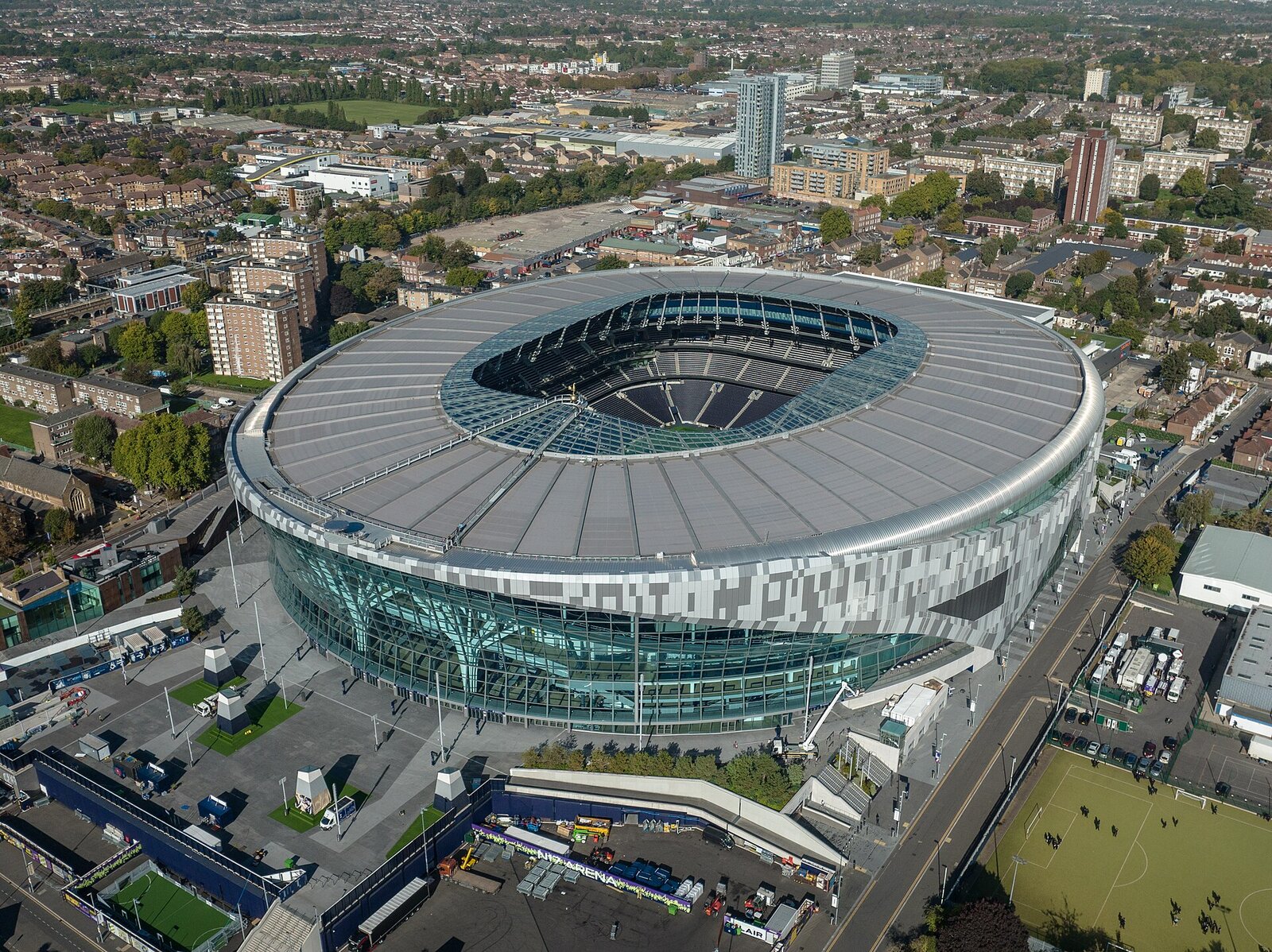 Aerial view of Tottenham Hotspur Stadium and the surrounding area
